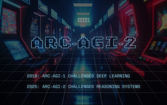 ARC-AGI-2 written digitally illustrating the launch of the tough AI benchmark evaluating AGI capabilities launched by ARC Prize alongside their 2025 competition.