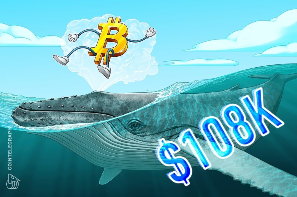 Bitcoin retakes $108K as millionaire whale goes 20x long on BTC price