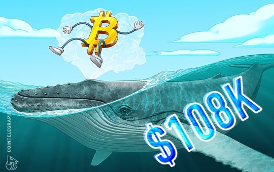Bitcoin retakes $108K as millionaire whale goes 20x long on BTC price