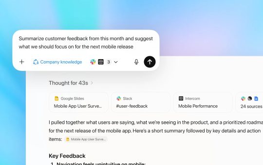 Screenshot of OpenAI ChatGPT for a business task as the firm is surfacing company knowledge by connecting ChatGPT to enterprise data, turning it from a general assistant into a custom analyst.