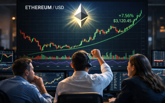 Traders staring at a bullish ethereum chart