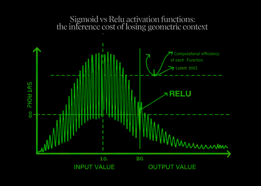 Sigmoid vs ReLU Activation Functions: The Inference Cost of Losing Geometric Context