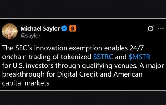 Saylor Says SEC Exemption Puts Tokenized MSTR and STRC Onchain 24/7