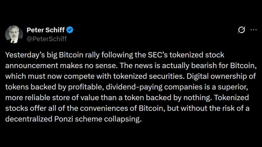 Schiff Warns Tokenized Stocks Will Siphon Liquidity From Bitcoin