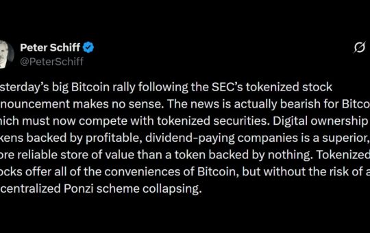 Schiff Warns Tokenized Stocks Will Siphon Liquidity From Bitcoin