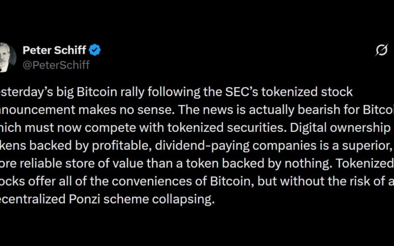 Schiff Warns Tokenized Stocks Will Siphon Liquidity From Bitcoin